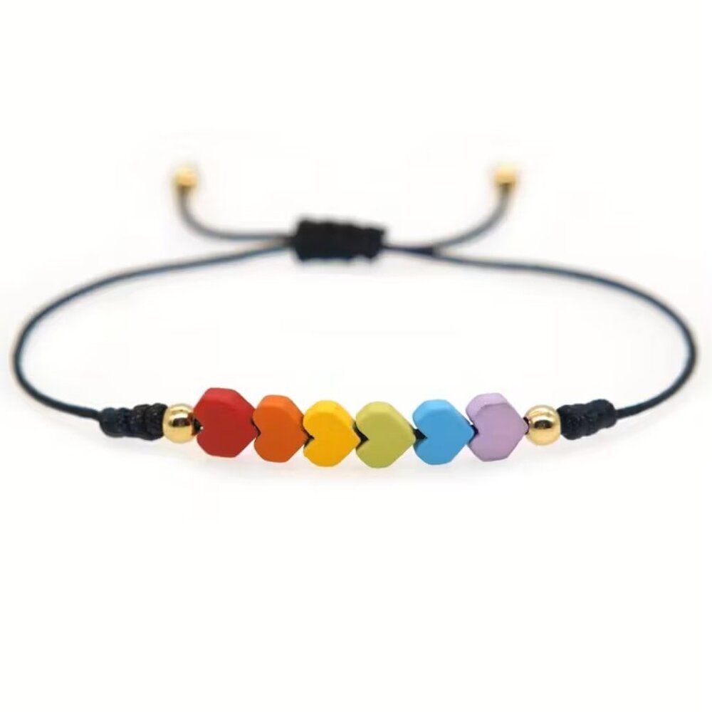 Gay Pride Rainbow Heart Bracelet Adjustable Z135